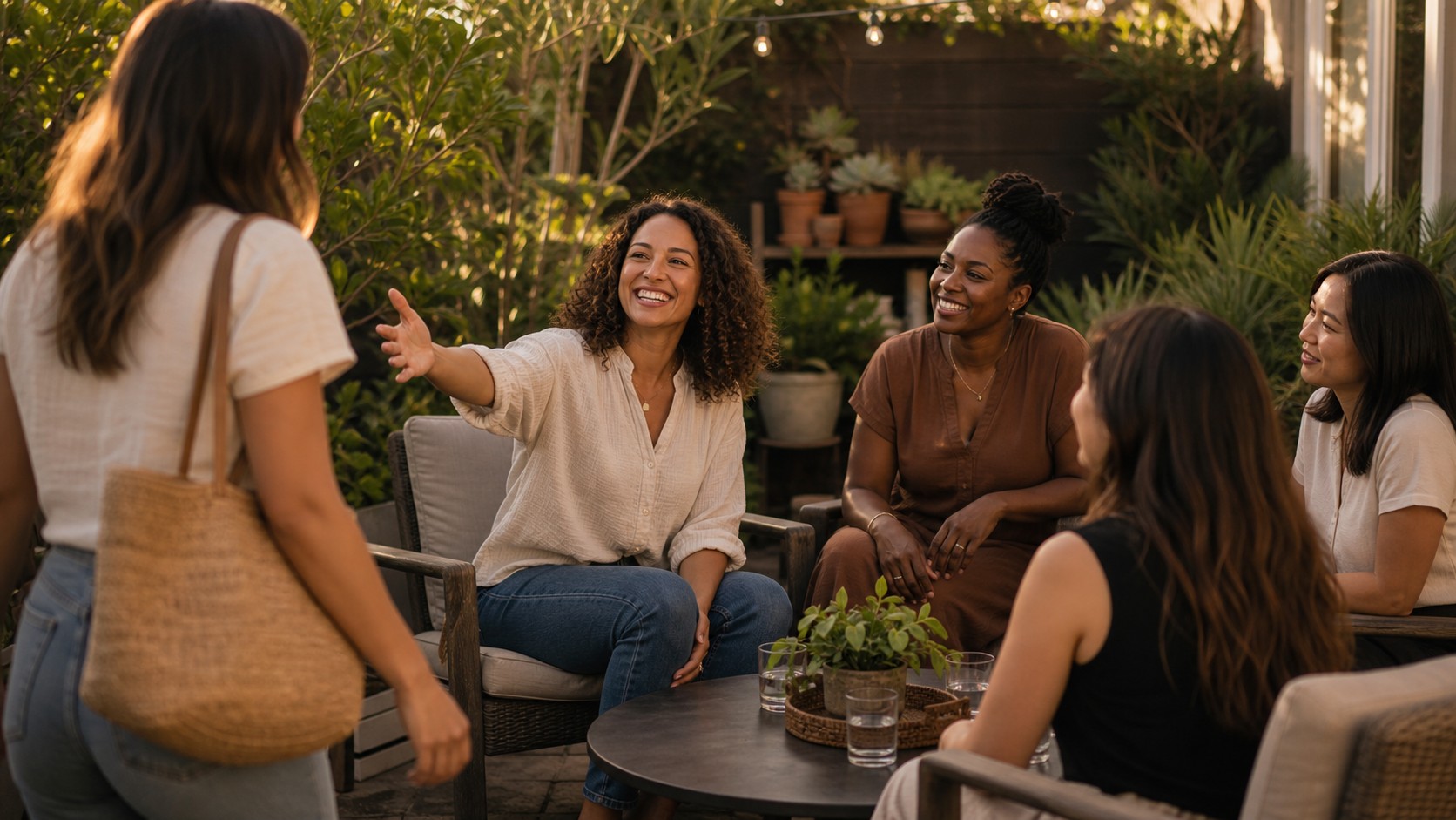 Editorial lifestyle image representing backyard circle welcome.