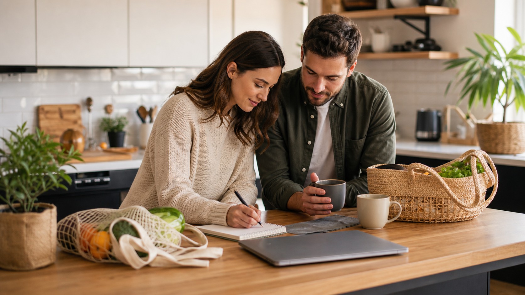 Editorial lifestyle image representing kitchen island weekly planning.