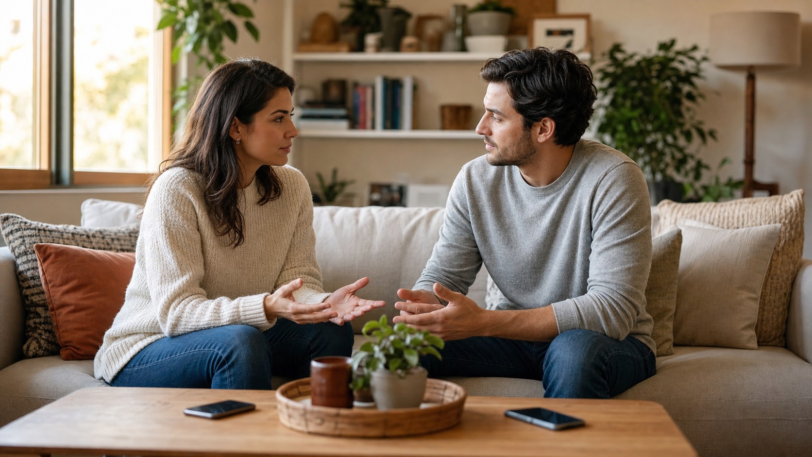 Editorial lifestyle image representing living room listening.