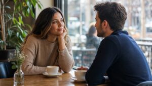 Editorial lifestyle image representing cafe date discernment.
