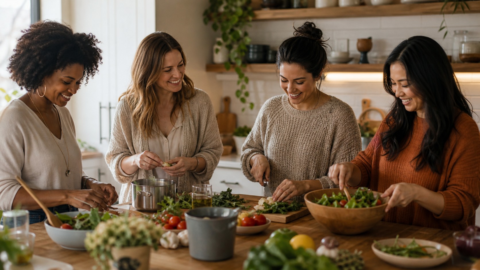 Editorial lifestyle image representing shared kitchen teamwork.